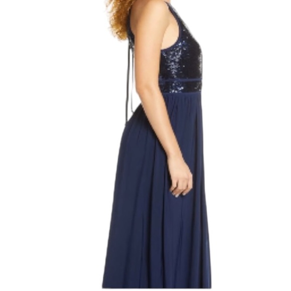 NWT Morgan & Co. Sequin A-Line Gown in Peacock Blue - Picture 2 of 15